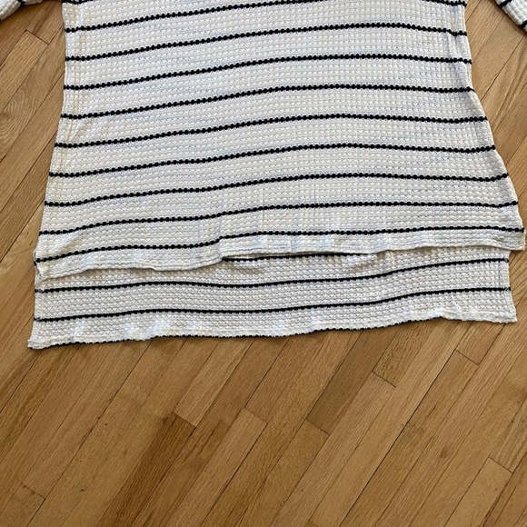 NWT Chaser Waffle Knit Striped Half Sleeve Oversized Hi-Low Ivory Top Size M - Picture 2 of 10